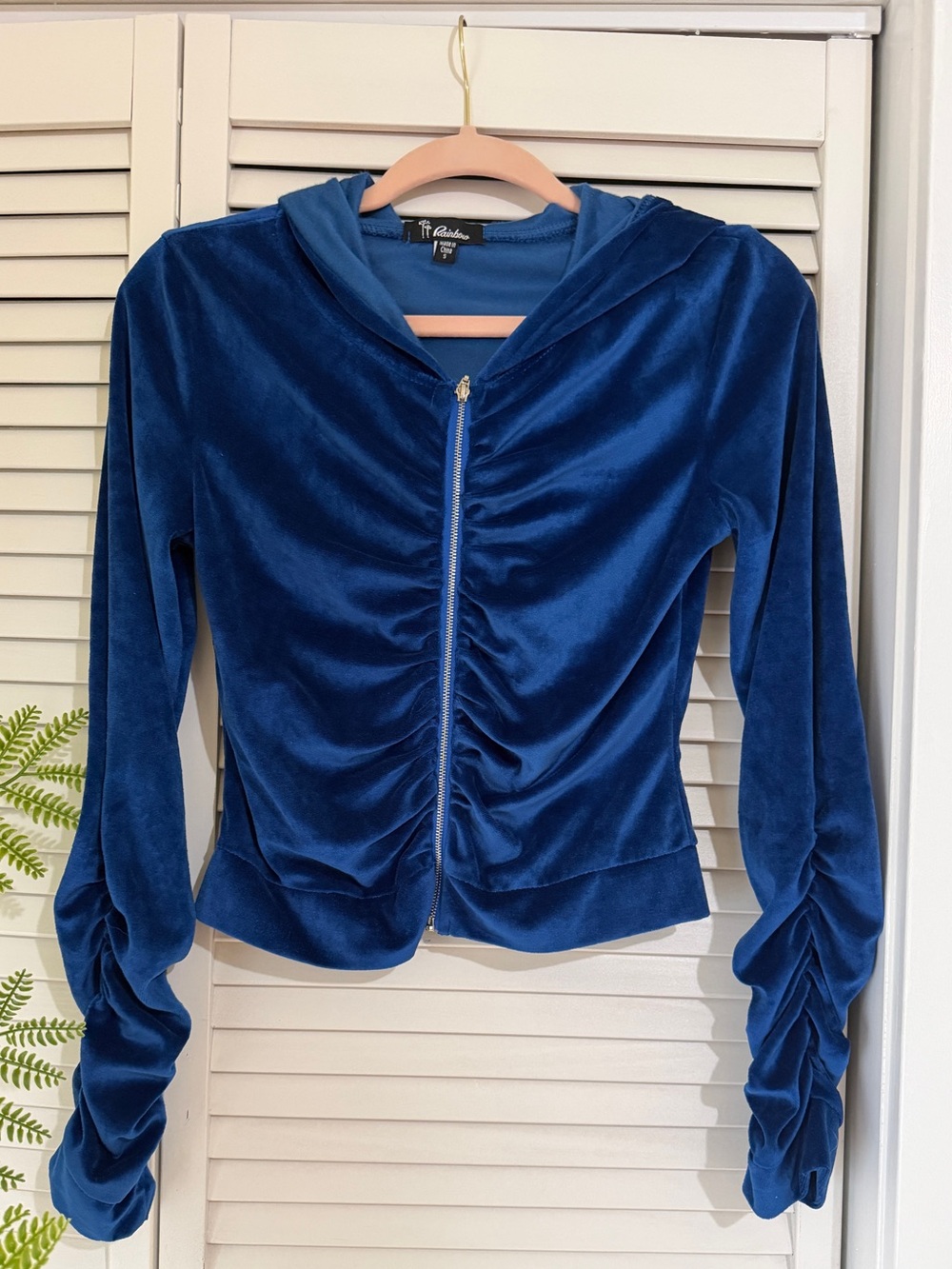 Rainbow Velvet Ruched Zip Hoodie
